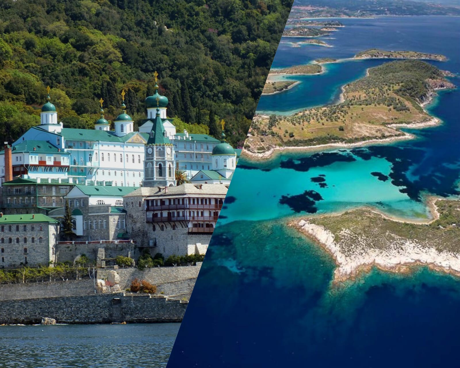  Explore Halkidiki - COMBO cruise: Mount Athos (4 monasteries) & Blue lagoon departing from Ormos Panagias